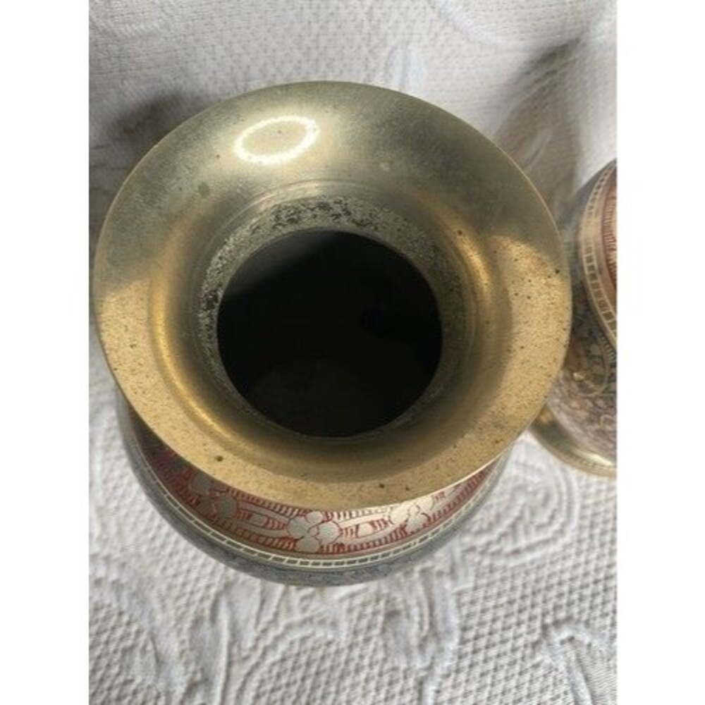 VTG Hand Engraving MultiFloral Set of 2 Mini Etched Brass Bud Vases 5” Tall Gold - Picture 5 of 14